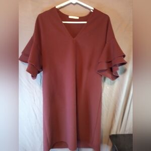 Elegant Newbury Kustom Burgundy Flutter Sleeve Dress
